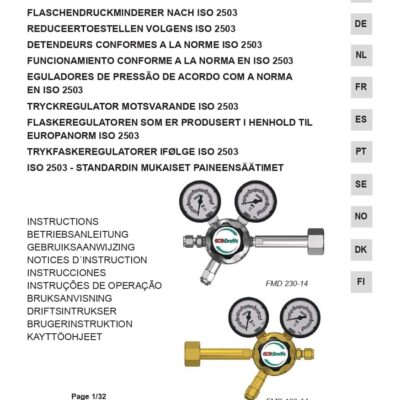 Druva FMD23216 BCG 10 Dual Stage Regulator max 300 bar inlet pressure