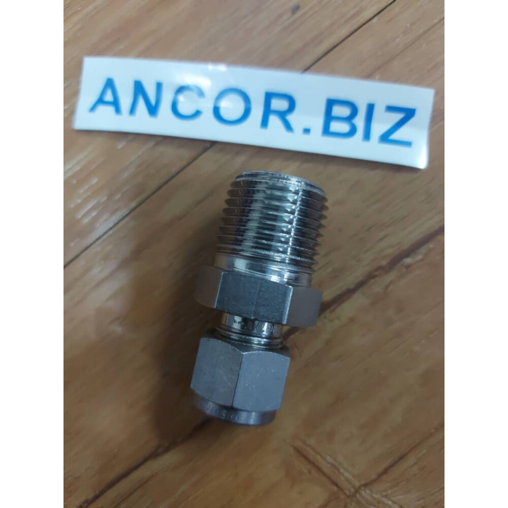 SS-600-1-8 Stainless Steel Swagelok Tube Fitting, Male Connector, 3/8 in. Tube OD x 1/2 in. Male NPT