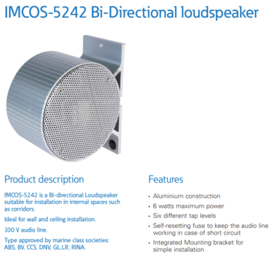 IMCOS 5242 Bi-Directional loudspeaker 100 V audio line